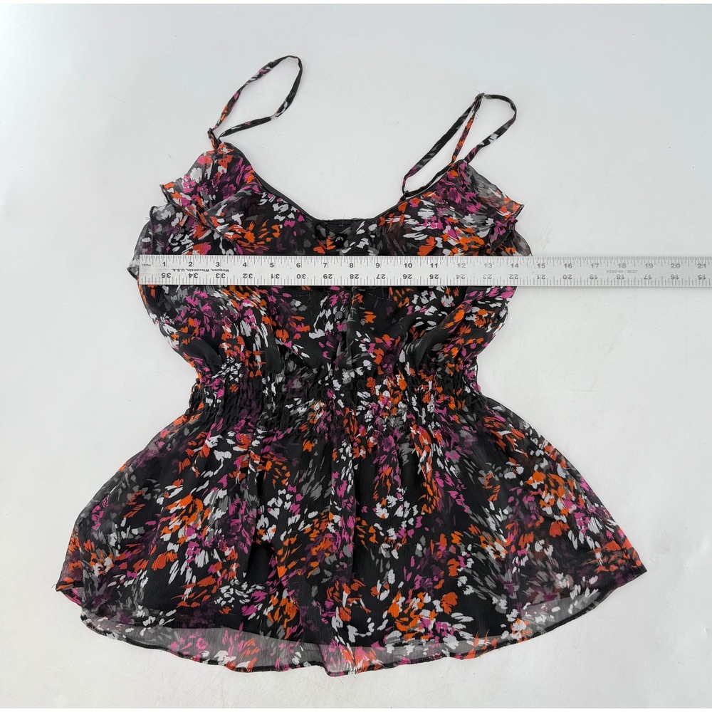 Candies Floral Cami Top Ruffle‎ Trim Sheer Overlay Blouse Summer Small FLAWS - Picture 10 of 10